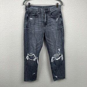 American Eagle High Rise Distressed Busted Knee Jeans Washed Faded Black Sz 6 S